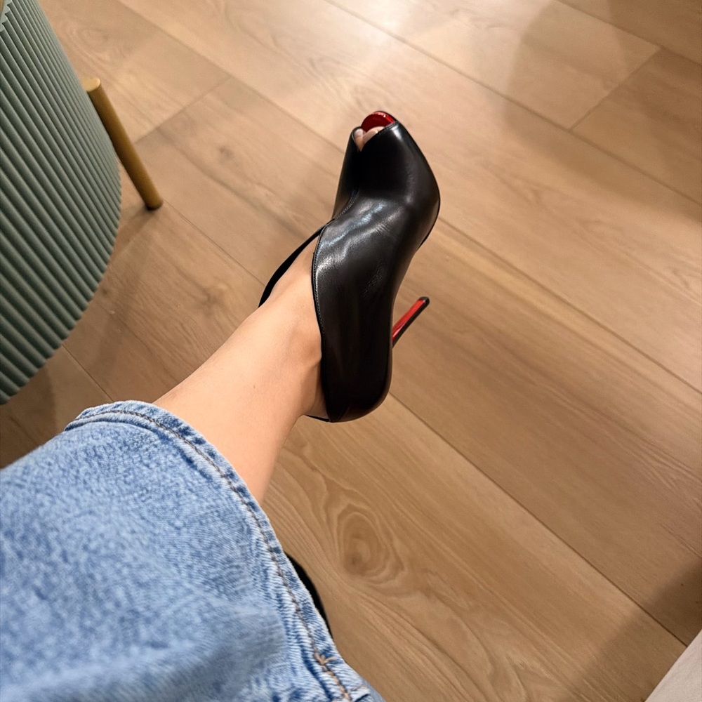 Christian Louboutin Black Peep-Toe Heels with Red Soles